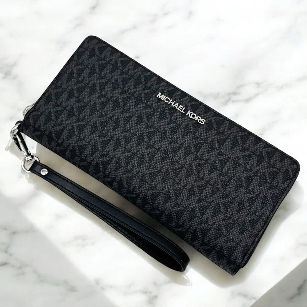Michael Kors Large Continental Wallet Wristlet Black Signature